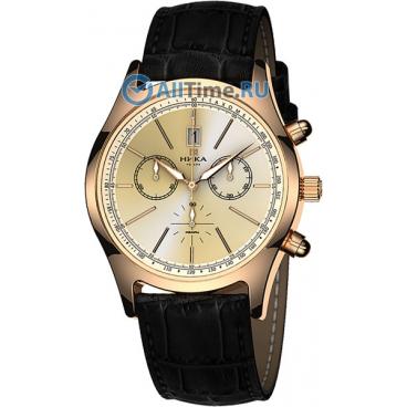 Мужские российские золотые наручные часы Ника 1024.0.1.45 с хронографом 1