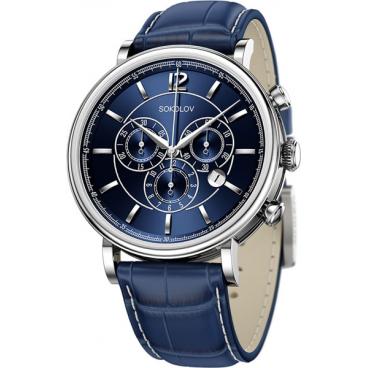 Мужские российские серебряные наручные часы SOKOLOV 125.30.00.000.05.03.3 с хронографом 1