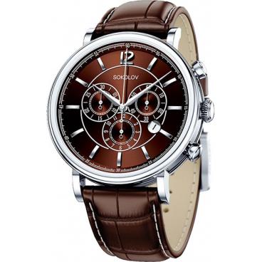 Мужские российские серебряные наручные часы SOKOLOV 125.30.00.000.06.02.3 с хронографом 1
