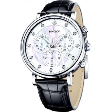 Женские российские серебряные наручные часы SOKOLOV 126.30.00.000.03.01.2 с хронографом 1