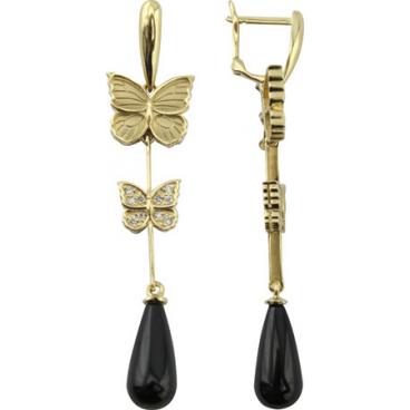 Золотые длинные серьги Leo Totti 2-958-36706 с ониксами, бриллиантами 1 Золотые длинные серьги Leo Totti 2-958-36706 с ониксами, бриллиантами 1