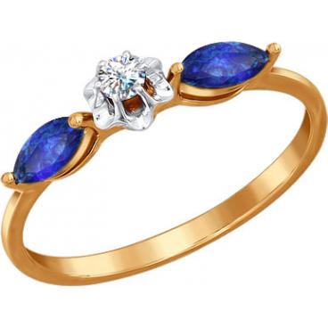 Золотое кольцо SOKOLOV 2010921_s с бриллиантом, наносапфирами 1