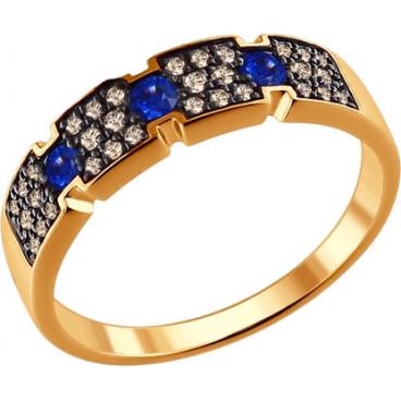 Золотое кольцо SOKOLOV 2010974_s с бриллиантами, сапфирами 1