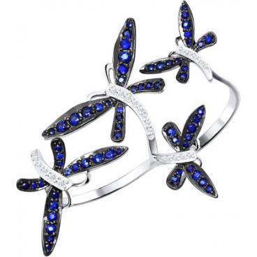 Кольцо из белого золота на два пальца SOKOLOV 2011034_s с сапфирами, бриллиантами 1