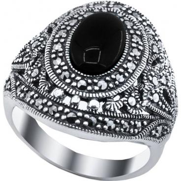 Серебряный перстень Silver Wings 21AS0012-39 с ониксом, марказитами 1