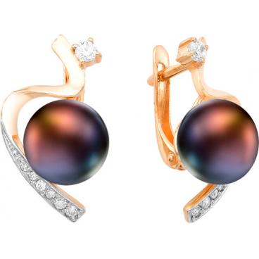 Золотые серьги De Fleur 22172A2 с жемчугом, фианитами 1 Золотые серьги De Fleur 22172A2 с жемчугом, фианитами 1