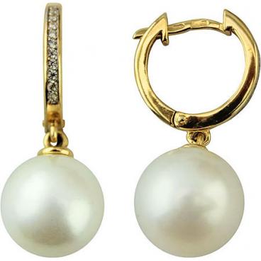 Золотые серьги шарики De Fleur 22293YC1D12 с жемчугом, фианитами 1 Золотые серьги шарики De Fleur 22293YC1D12 с жемчугом, фианитами 1