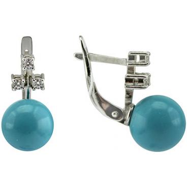 Серебряные серьги шарики De Fleur 28032S5 с бирюзой, фианитами 1 Серебряные серьги шарики De Fleur 28032S5 с бирюзой, фианитами 1