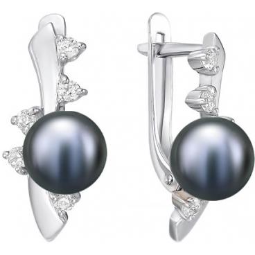 Серебряные серьги De Fleur 28040S2 с жемчугом, фианитами 1 Серебряные серьги De Fleur 28040S2 с жемчугом, фианитами 1