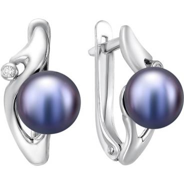 Серебряные серьги шарики De Fleur 28042S2 с жемчугом, фианитами 1 Серебряные серьги шарики De Fleur 28042S2 с жемчугом, фианитами 1