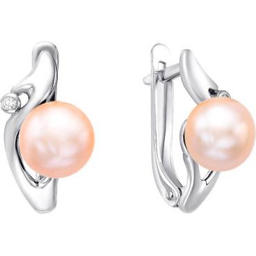 Серебряные серьги De Fleur 28042S3 с жемчугом, фианитами 1 Серебряные серьги De Fleur 28042S3 с жемчугом, фианитами 1