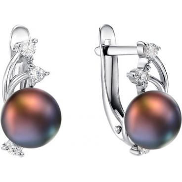 Серебряные серьги шарики De Fleur 28083S2 с жемчугом, фианитами 1 Серебряные серьги шарики De Fleur 28083S2 с жемчугом, фианитами 1