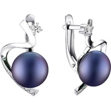 Серебряные серьги De Fleur 28172S2 с жемчугом, фианитами 1 Серебряные серьги De Fleur 28172S2 с жемчугом, фианитами 1