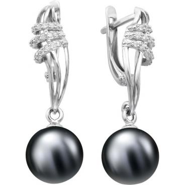 Серебряные серьги шарики De Fleur 28412S2 с жемчугом, фианитами 1 Серебряные серьги шарики De Fleur 28412S2 с жемчугом, фианитами 1