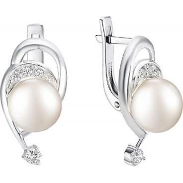 Серебряные серьги De Fleur 28601S1 с жемчугом, фианитами 1 Серебряные серьги De Fleur 28601S1 с жемчугом, фианитами 1