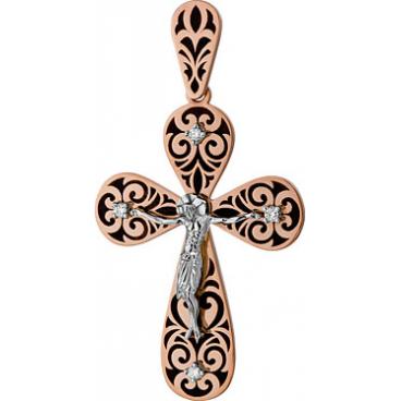 Женский золотой православный крест с распятием Уральский ювелирный завод 3-02886-013 с бриллиантами, эмалью 1 Женский золотой православный крест с распятием Уральский ювелирный завод 3-02886-013 с бриллиантами, эмалью 1