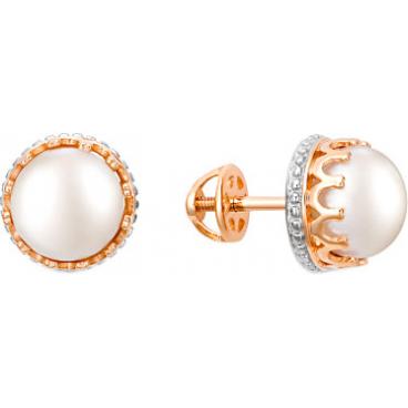 Золотые серьги-пусеты (гвоздики) De Fleur 32534.1A1 с жемчугом 1 Золотые серьги-пусеты (гвоздики) De Fleur 32534.1A1 с жемчугом 1