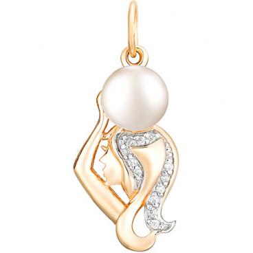 Золотой кулон подвеска De Fleur 33100.6A1 с жемчугом, фианитами 1 Золотой кулон подвеска De Fleur 33100.6A1 с жемчугом, фианитами 1