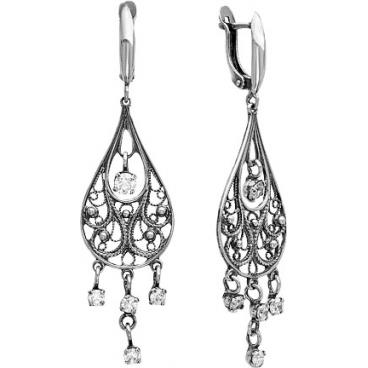 Серебряные длинные серьги Национальное Достояние 3387970-nd с фианитами 1 Серебряные длинные серьги Национальное Достояние 3387970-nd с фианитами 1