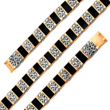 Мужской золотой браслет цепь BADINI 36-0005 с ониксом 1 Мужской золотой браслет цепь BADINI 36-0005 с ониксом 1