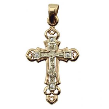 Женский золотой православный крестик с распятием Национальное Достояние 411017R-nd с фианитами 1 Женский золотой православный крестик с распятием Национальное Достояние 411017R-nd с фианитами 1