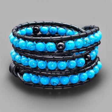 Кожаный тройной браслет из бусин Rico La Cara 4137-rlc с бирюзой, марблитом 1