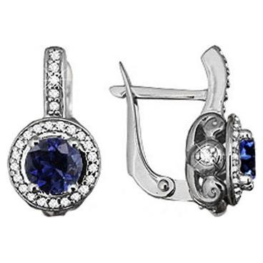 Серебряные серьги круглые Национальное Достояние 42980B-nd с наносапфирами, фианитами 1