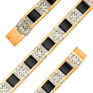 Мужской золотой браслет цепь BADINI 46-0013 с ониксом, цирконием 1 Мужской золотой браслет цепь BADINI 46-0013 с ониксом, цирконием 1