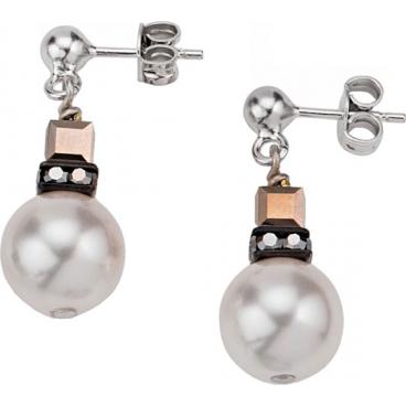 Стальные серьги шарики Coeur de Lion 4803/21-1300 с кристаллами Swarovski, жемчугом 1