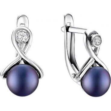 Серебряные серьги De Fleur 52033S2 с жемчугом, фианитами 1 Серебряные серьги De Fleur 52033S2 с жемчугом, фианитами 1