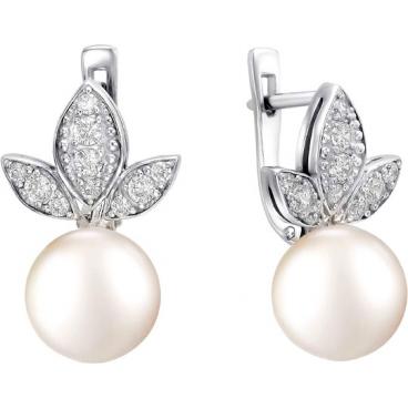 Серебряные серьги шарики De Fleur 52190S1 с жемчугом, фианитами 1 Серебряные серьги шарики De Fleur 52190S1 с жемчугом, фианитами 1