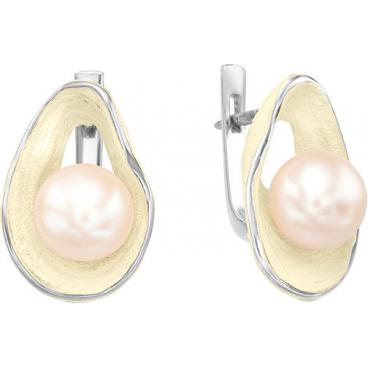 Серебряные серьги De Fleur 52250S1H с эмалью, жемчугом 1 Серебряные серьги De Fleur 52250S1H с эмалью, жемчугом 1