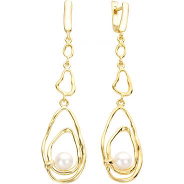 Серебряные длинные серьги De Fleur 52285Y1 с жемчугом 1 Серебряные длинные серьги De Fleur 52285Y1 с жемчугом 1