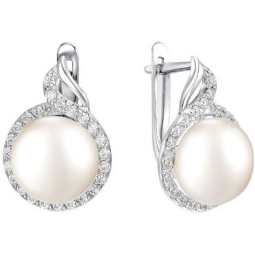 Серебряные серьги шарики De Fleur 52301S1 с жемчугом, фианитами 1 Серебряные серьги шарики De Fleur 52301S1 с жемчугом, фианитами 1