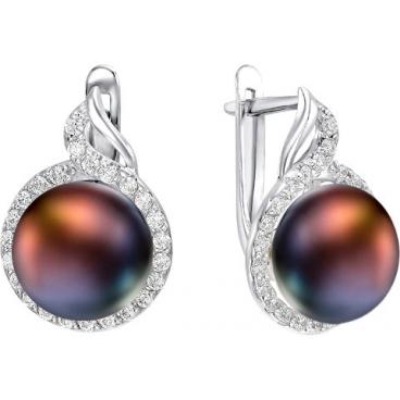 Серебряные серьги De Fleur 52301S2 с жемчугом, фианитами 1 Серебряные серьги De Fleur 52301S2 с жемчугом, фианитами 1