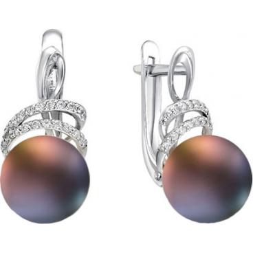 Серебряные серьги De Fleur 52307S2 с жемчугом, фианитами 1 Серебряные серьги De Fleur 52307S2 с жемчугом, фианитами 1