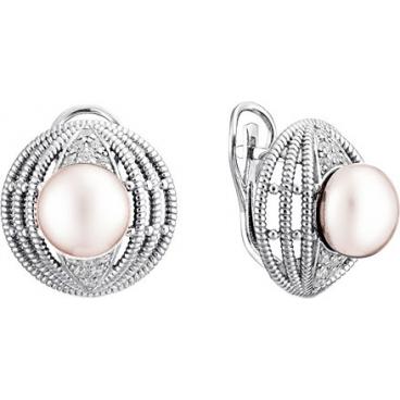 Серебряные классические серьги De Fleur 52377S3 c жемчугом, фианитом 1 Серебряные классические серьги De Fleur 52377S3 c жемчугом, фианитом 1