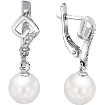 Серебряные серьги De Fleur 52382S1 с жемчугом, фианитами 1 Серебряные серьги De Fleur 52382S1 с жемчугом, фианитами 1