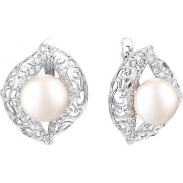 Серебряные серьги De Fleur 52511S1 с жемчугом, фианитами 1 Серебряные серьги De Fleur 52511S1 с жемчугом, фианитами 1