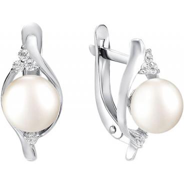 Серебряные серьги De Fleur 52517S1 с жемчугом, фианитами 1 Серебряные серьги De Fleur 52517S1 с жемчугом, фианитами 1