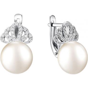 Серебряные серьги De Fleur 52530S1 с жемчугом, фианитами 1 Серебряные серьги De Fleur 52530S1 с жемчугом, фианитами 1