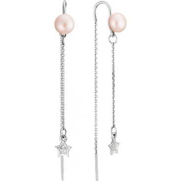 Серебряные серьги-протяжки De Fleur 52544S3 с фианитами, жемчугом 1 Серебряные серьги-протяжки De Fleur 52544S3 с фианитами, жемчугом 1