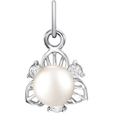 Серебряный кулон De Fleur 53221S1 c жемчугом, фианитом 1 Серебряный кулон De Fleur 53221S1 c жемчугом, фианитом 1