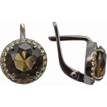 Серебряные серьги круглые Русское Золото 55027238-45-6CH с искусственными раухтопазами, фианитами 1 Серебряные серьги круглые Русское Золото 55027238-45-6CH с искусственными раухтопазами, фианитами 1