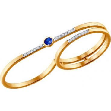 Золотое кольцо на два пальца SOKOLOV 6012048_s с бриллиантами, гидротермальным сапфиром 1