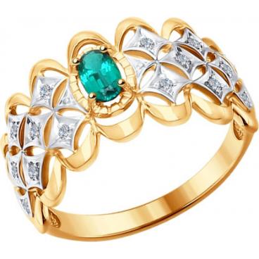 Золотое кольцо SOKOLOV 6017015_s с искусственным изумрудом, бриллиантами 1 Золотое кольцо SOKOLOV 6017015_s с искусственным изумрудом, бриллиантами 1