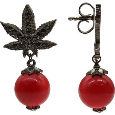 Серебряные серьги aka.Hooliganka 7009.34_aka с кораллами, черными фианитами 1 Серебряные серьги aka.Hooliganka 7009.34_aka с кораллами, черными фианитами 1