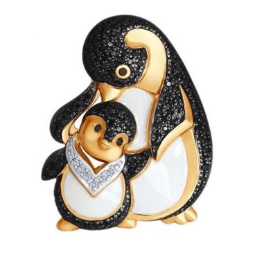 Золотая брошь SOKOLOV 7040001_s c эмалью, бриллиантами, черными бриллиантами 1 Золотая брошь SOKOLOV 7040001_s c эмалью, бриллиантами, черными бриллиантами 1