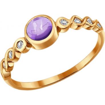 Золотое кольцо SOKOLOV 713103_s с аметистом, фианитами 1