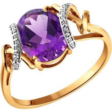 Золотое кольцо SOKOLOV 713413_s с аметистом, фианитами 1 Золотое кольцо SOKOLOV 713413_s с аметистом, фианитами 1